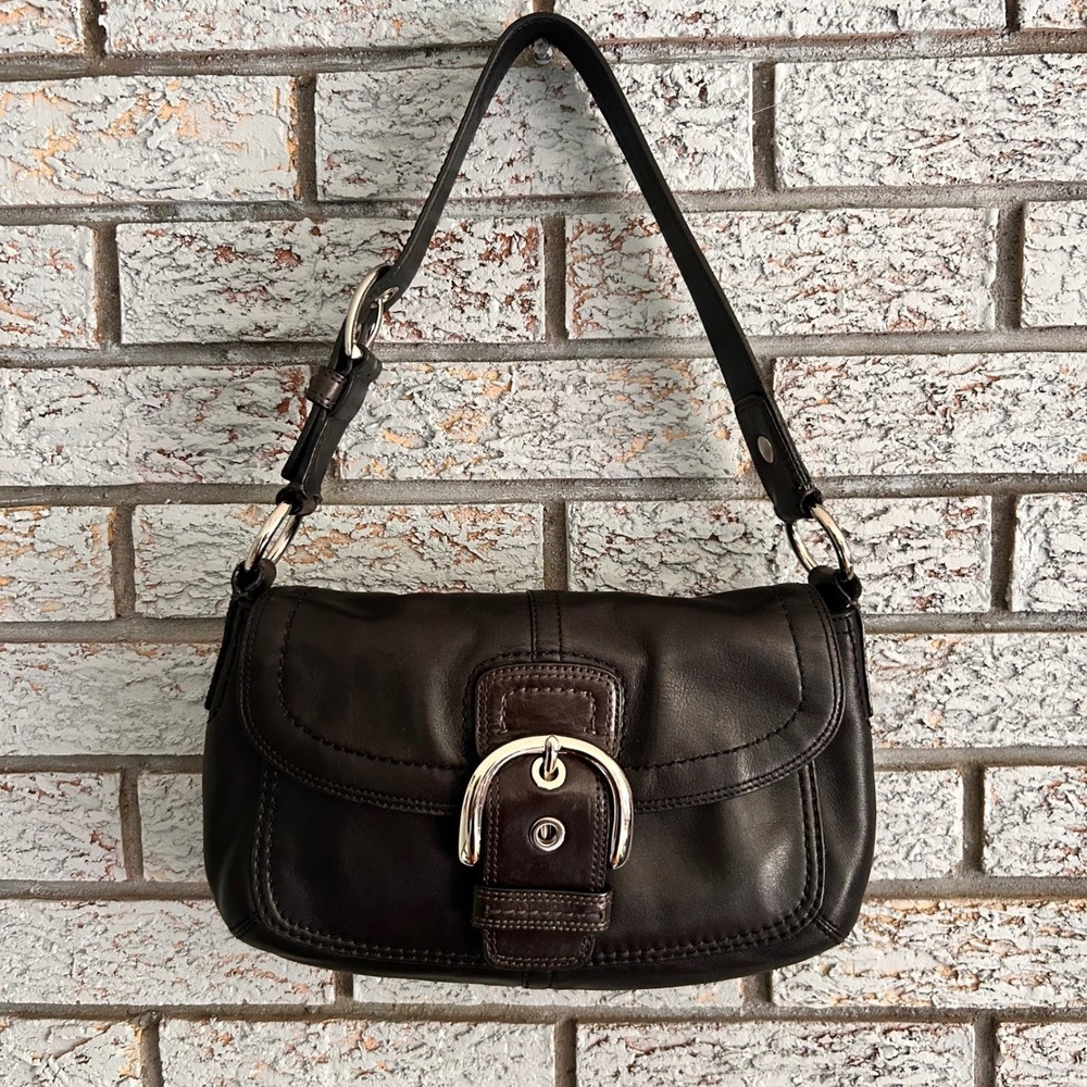 Coach Soho Flap Shoulder Bag Black Leather Buckle F13105 Y2K